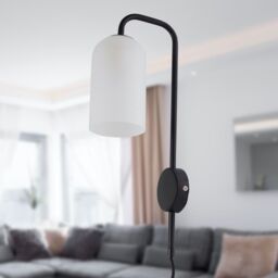 First Choice Lighting Set of 2 Victoria - Black Plug in Wall Lights Frosted Glass Shades - thumbnail 6
