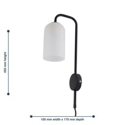First Choice Lighting Set of 2 Victoria - Black Plug in Wall Lights Frosted Glass Shades - thumbnail 8