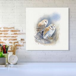 "Warren Reed - Designer Barn Ano Owls Watercolour Canvas in Brown - Size: W16"" x H16""" - thumbnail 2