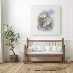 "Warren Reed - Designer Barn Ano Owls Watercolour Canvas in Brown - Size: W16"" x H16""" - thumbnail 3