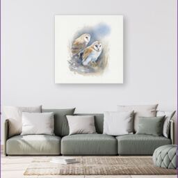 "Warren Reed - Designer Barn Ano Owls Watercolour Canvas in Brown - Size: W16"" x H16""" - thumbnail 4