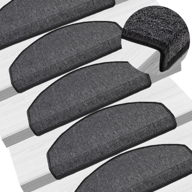 Berkfield Home Carpet Stair Treads 15 pcs Anthracite 65x24x4 cm in Black - Size: Medium - image 1