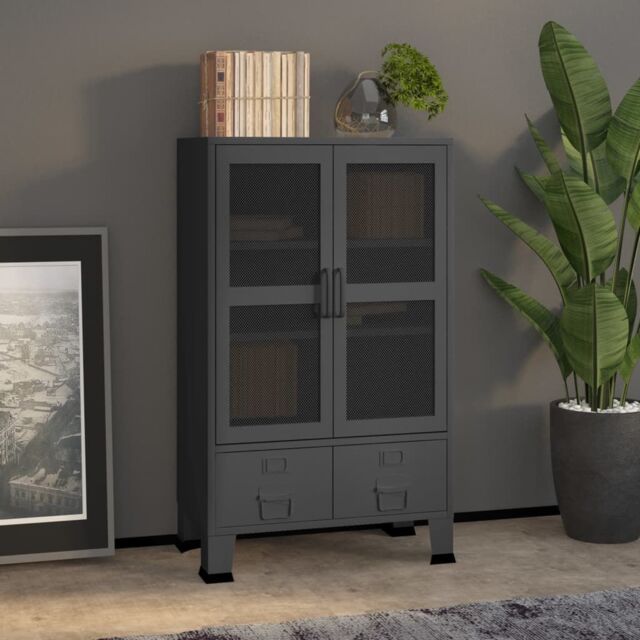 Berkfield Home Industrial Storage Chest Anthracite Metal in Black - image 1