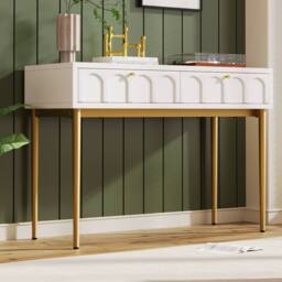 Merax Cream White Console Table Hall Table with Arched Drawer Fronts - thumbnail 3