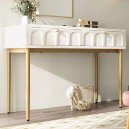 Merax Cream White Console Table Hall Table with Arched Drawer Fronts - thumbnail 1