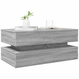 Berkfield Home Coffee Table with LED Lights Grey Sonoma 90x50x40 cm - Size: 90 x 50 x 40 cm - thumbnail 6