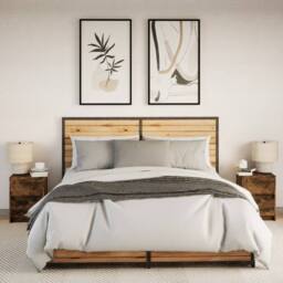 Berkfield Home Stylish Bedside Cabinets with LED Lights 2 pcs Smoked Oak Enginee in Brown - thumbnail 4