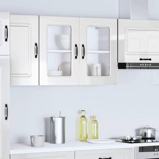 Berkfield Home Kitchen Wall Cabinet with Glass Door Kalmar High Gloss White Wood - image 1