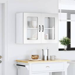Berkfield Home Kitchen Wall Cabinet with Glass Door Kalmar High Gloss White Wood - thumbnail 2