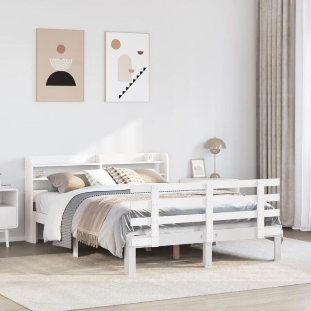 Berkfield Home Bed Frame with Headboard without Mattress White 135x190 cm Double - image 1