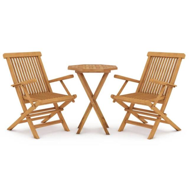 Berkfield Home 3 Piece Garden Dining Set Solid Wood Teak in Brown - image 1