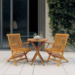 Berkfield Home 3 Piece Garden Dining Set Solid Wood Teak in Brown - thumbnail 2