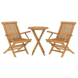 Berkfield Home 3 Piece Garden Dining Set Solid Wood Teak in Brown - thumbnail 3