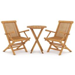 Berkfield Home 3 Piece Garden Dining Set Solid Wood Teak in Brown - thumbnail 1