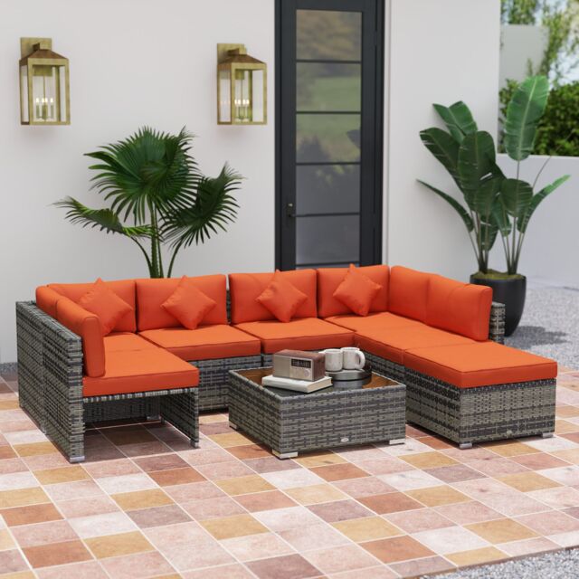 OUTSUNNY 8 Pieces Patio Rattan Sofa Set Outdoor Garden Furniture Set Orange - image 1