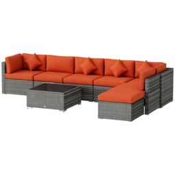 OUTSUNNY 8 Pieces Patio Rattan Sofa Set Outdoor Garden Furniture Set Orange - thumbnail 2