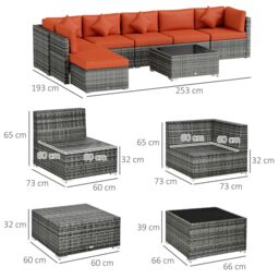 OUTSUNNY 8 Pieces Patio Rattan Sofa Set Outdoor Garden Furniture Set Orange - thumbnail 3