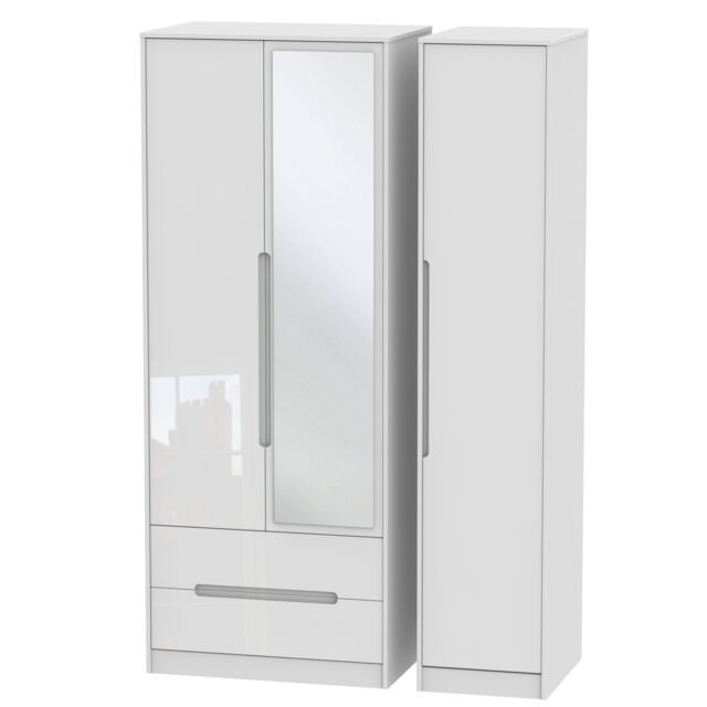 Ready Assembled 2 U Bristol Triple Mirror Wardrobe with 2 Drawers (Ready Assembled) in White