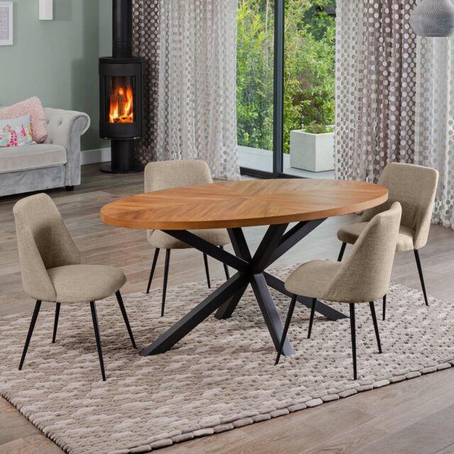 Artemis Home Dosenna Oval Dining Table Set with 4 Morandi Fabric Chairs in Brown - image 1
