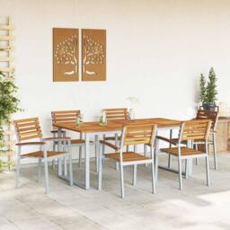 Berkfield Home Modern 7 Piece Garden Dining Set Solid Wood Acacia & Metal - thumbnail 4