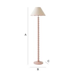 ValueLights Bobbins Rose Pink Floor Lamp with Tapered Linen Scallop Shade & LED Bulb in Pale Pink - thumbnail 8