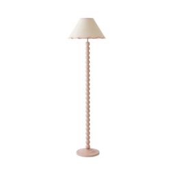 ValueLights Bobbins Rose Pink Floor Lamp with Tapered Linen Scallop Shade & LED Bulb in Pale Pink - thumbnail 7