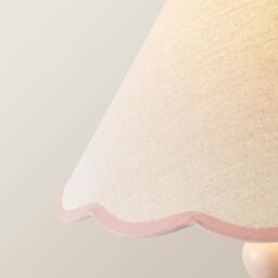 ValueLights Bobbins Rose Pink Floor Lamp with Tapered Linen Scallop Shade & LED Bulb in Pale Pink - thumbnail 4