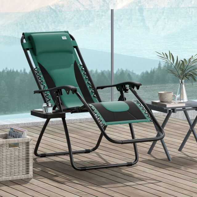 OUTSUNNY Zero Gravity Lounger Folding Recliner Chair w/ Cup Holder Green - Size: 1 Pack - image 1
