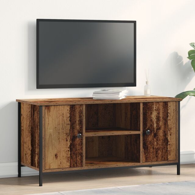 Berkfield Home TV Cabinet Old Wood 100x40x50 cm Engineered Wood & Steel in Brown - Size: 100 x 40 x 50 cm - image 1