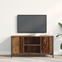 Berkfield Home TV Cabinet Old Wood 100x40x50 cm Engineered Wood & Steel in Brown - Size: 100 x 40 x 50 cm - thumbnail 4