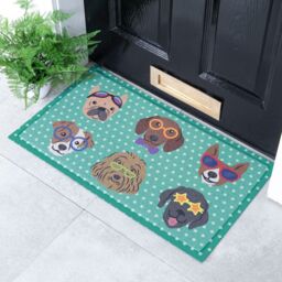 Artsy Mats Dogs on Polka Dots Doormat (70 x 40cm) in White - Size: 40 cm x 70 cm