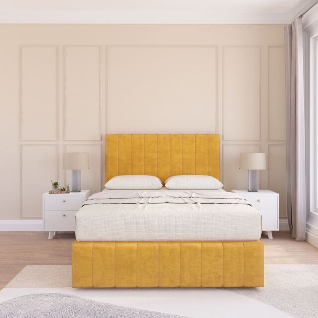 Sloomy California Divan Bed Set With No drawers & Matching Footboard - Plush Velvet in Gold - Size: Super King - image 1