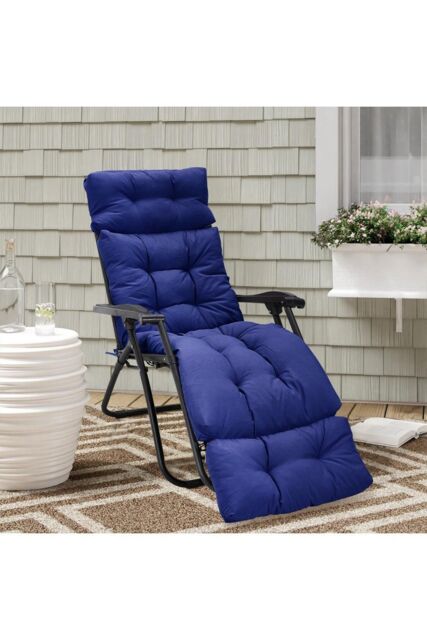 Garden Sanctuary 180cm W x 55cm D Navy Blue Thickened Lounger Cushion with Anti-Slip Cover - Size: 180 cm W x 55 cm D - image 1