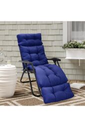 Garden Sanctuary 180cm W x 55cm D Navy Blue Thickened Lounger Cushion with Anti-Slip Cover - Size: 180 cm W x 55 cm D - thumbnail 1