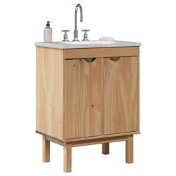 Berkfield Home Bathroom Sink Cabinet OTTA 59x40x80 cm Solid Wood Pine in Brown - Size: 59 x 40 x 80 cm - thumbnail 1