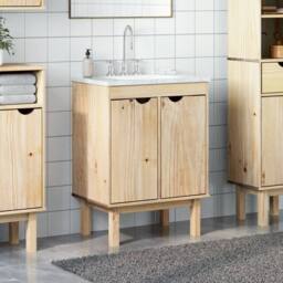 Berkfield Home Bathroom Sink Cabinet OTTA 59x40x80 cm Solid Wood Pine in Brown - Size: 59 x 40 x 80 cm - thumbnail 3