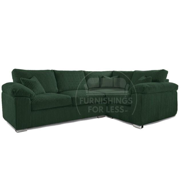 Furnishings For Less UK Delta Large 4 Seater Corner Sofa Right Hand Facing Jumbo Cord L Shape in Green - image 1
