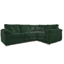 Furnishings For Less UK Delta Large 4 Seater Corner Sofa Right Hand Facing Jumbo Cord L Shape in Green