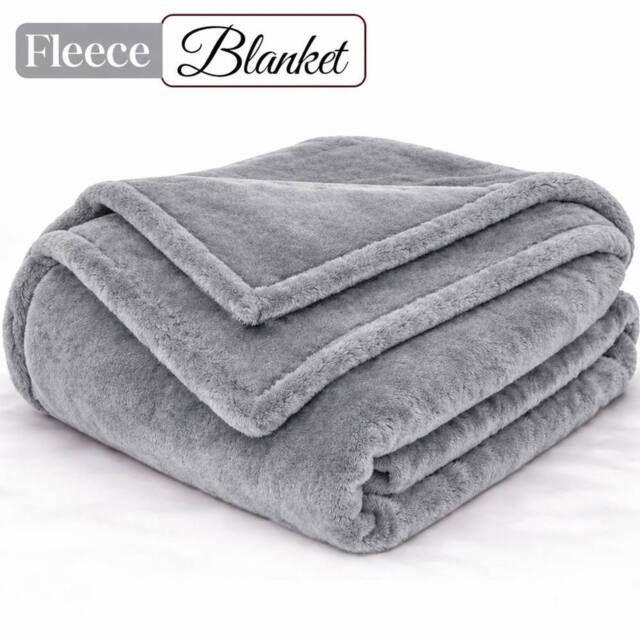 Pamposh Extra Large Flannel Fleece Blankets Reversible Cozy Bed & Sofa Throw in Silver - Size: Medium - image 1
