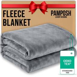 Pamposh Extra Large Flannel Fleece Blankets Reversible Cozy Bed & Sofa Throw in Silver - Size: Medium - thumbnail 2