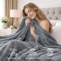 Pamposh Extra Large Flannel Fleece Blankets Reversible Cozy Bed & Sofa Throw in Silver - Size: Medium - thumbnail 4