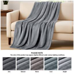 Pamposh Extra Large Flannel Fleece Blankets Reversible Cozy Bed & Sofa Throw in Silver - Size: Medium - thumbnail 9