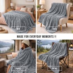 Pamposh Extra Large Flannel Fleece Blankets Reversible Cozy Bed & Sofa Throw in Silver - Size: Medium - thumbnail 8