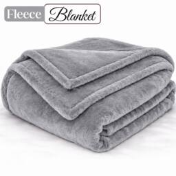 Pamposh Extra Large Flannel Fleece Blankets Reversible Cozy Bed & Sofa Throw in Silver - Size: Medium - thumbnail 1