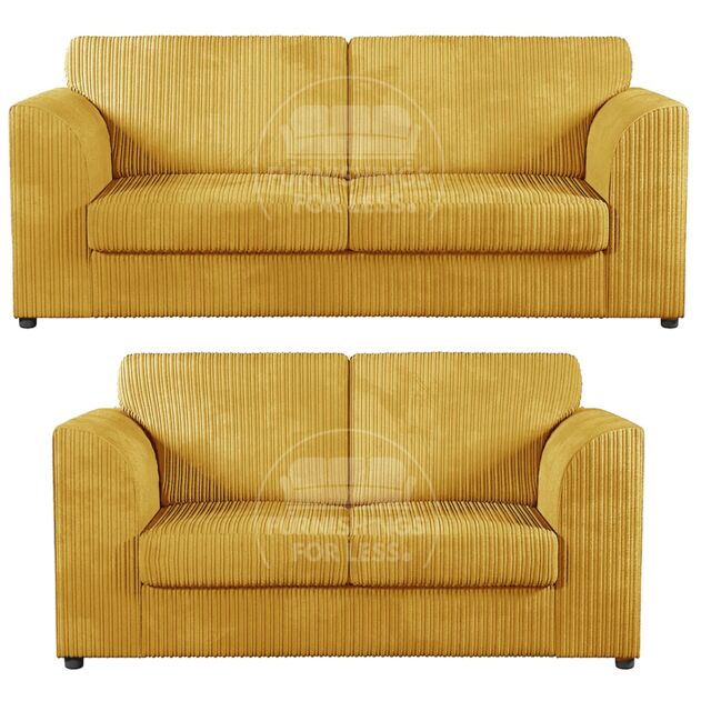 Furnishings For Less UK Luxor Jumbo Cord 3 + 2 Fabric Sofa Suite - Fullback in Mustard - image 1