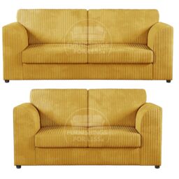 Furnishings For Less UK Luxor Jumbo Cord 3 + 2 Fabric Sofa Suite - Fullback in Mustard - thumbnail 1