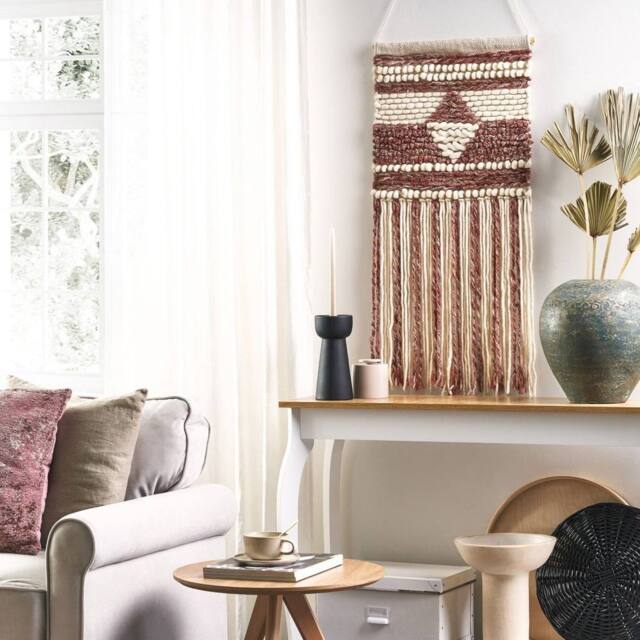 Wyld and Coco Handwoven Wool Wall Hanging Red Beige Geometric Boho - image 1