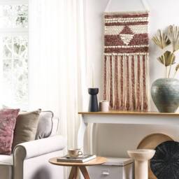 Wyld and Coco Handwoven Wool Wall Hanging Red Beige Geometric Boho