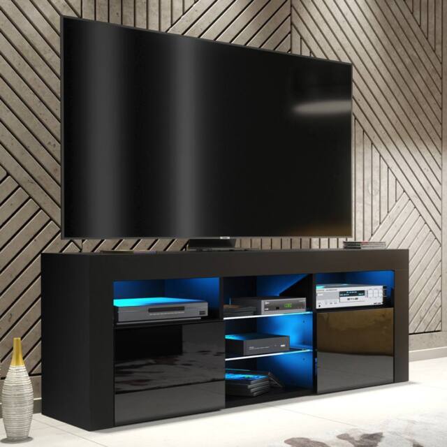 Creative Furniture Pulse TV Unit 145cm - Black with Gloss Doors & LED Lights - image 1