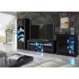 Creative Furniture Pulse TV Unit 145cm - Black with Gloss Doors & LED Lights - thumbnail 3